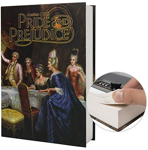 Caja de almacenamiento de papel real, caja fuerte secreta de diccionario con cerradura de código/llave, caja fuerte oculta con libro abatible (combinación M, orgullo y prejuicio)