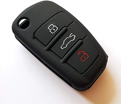 Car Key Cover Compatible with Audi 3 Button Flip Key A1 A3 S3 A4 S4 A5 S5 A6 S6 TT Q5 Q7 R8 Silicone Protective Key Fob Case (Black)