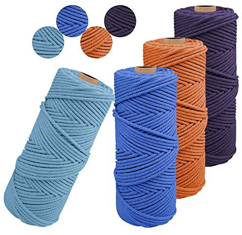 JeogYong Lot de 4 Corde Macramé 2mm x 100m Ficelle Naturelle Fil Macrame Coton Cordon Bricolage Cordelettes pour Tentures Murales, Suspension Plante, Décorations D'intérieur, Art Floral Creatif (D)