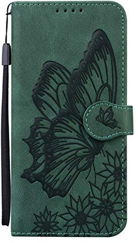 Miagon Hülle für Samsung Galaxy A52 5G,Schutzhülle PU Flip Leder Brieftasche Handytasche mit Retro Schmetterling Entwurf Kartenfächer Klapp Handyhülle,Grün