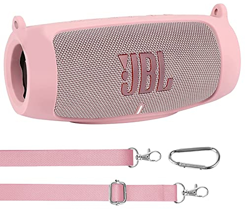 co2CREA Silikonhülle Tragetasche Case für JBL Charge 5 WiFi und Bluetooth Lautsprecher, tragbare ultraleichte Silikon Schutzhülle mit Karabiner und Schultergurt