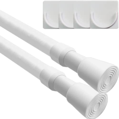 Aiitomg 2Packs Net Curtain Tension Rods for Clothes Tension Rods with 4PCS Supporter Tension Rods for Cupboards, Bathroom, Windows 81-150 Cm/31.5-59.05 Inch White(Diameter:16mm)