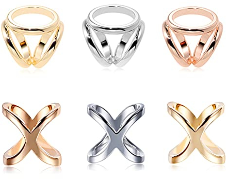 MiaLover 6 Stück Schal Ringe Broschen Schalring Clip Damen Legierung Schal Clips Einfach Schal Clips Dreifach Modisch Schal Clips Schal Verschluss Clips für Schals und Tücher (Zwei Stile, drei Farben)