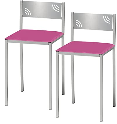 ASTIMESA TARBRS Dos Taburetes de Cocina con Respaldo bajo en Polipiel Rosa, Altura de Asiento 45 cms