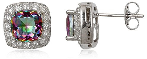 EYS JEWELRY Ohrstecker Damen eckig 925 Sterling Silber Mystic Topas bunt Damen-Ohrringe
