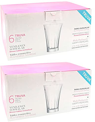 Tradineur - Pack de 2 Cajas de 6 Vasos Modelo Truva - 35 cl - Fabricado en Vidrio Resistente - Apto para lavavajillas - 12 Uds Totales