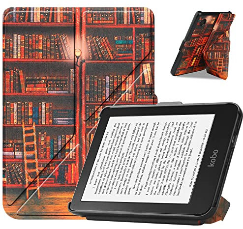 VOVIPO Slimshell Coque de Protection pour Kobo Clara Colour/BW 2024/2E 2022 Liseuse 6, Étui Magnétique Auto Réveil/Sommeil - Library