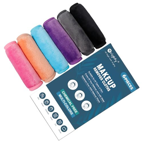 Orighty Reusable Microfiber Makeup Remover Cloths 6 Pack, Face Cleansing Towels, 12x6 in, 6 Colors