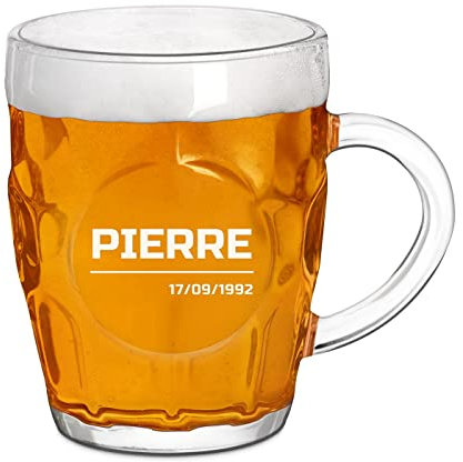Maverton Chope à Bière Personnalisable – Verre à alcool avec gravure Idee Cadeau Homme - 500ml - Verre a Biere pour dégustation - Cadeau Personnalisé Anniversaire - pour ami - copain - Date