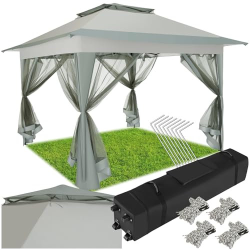 tectake® Tonnelle de Jardin 364x364x294cm en Acier époxy Pliable Tente de réception, Imperméable, 4 Panneaux, Sac de Transport Inclus, Tonnelle terrasse Exterieur Tente de réception Mariage Baptême