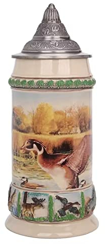 WAGLOS Chope à bière avec couvercle Chope en pierre Chope à bière Bouclier allemand Bière Pierre Céramique Mug Cadeau Multicolore