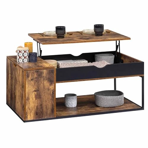 IDMarket - Table Basse Plateau relevable rectangulaire Chicago avec Coffre Design Industriel
