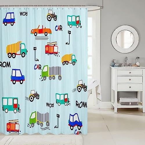 HATEGE Duschvorhang Anti-Schimmel Karikatur 3D Duschvorhänge 120x200 Auto Duschvorhang Textil Waschbar Wsserdicht für Badezimmer Badewanne Badevorhang Bad