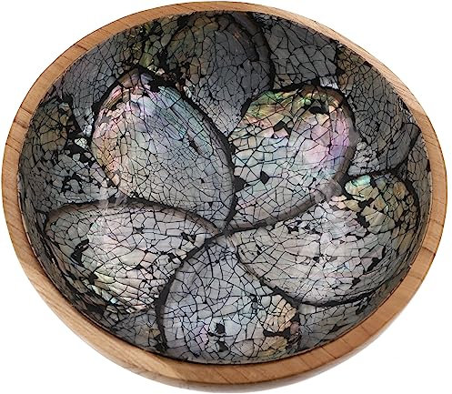 GURU SHOP Exclusive Schale aus Teak mit Muscheleinlagen, Exotische Dekoschale - Design 3 Schwarz, 6x20x20 cm