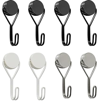ATBUSS 8 Stück Magnethaken, Superstarke Haken, Küchenhaken, Rostfreie Metallhaken, Tragbare Magnethaken, Praktische Gadgets Für Küche, Büro, Schlafzimmer (Schwarz, Weiß, Silber)