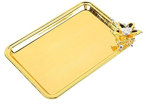 Bandeja de Servicio de Mesa, Bandeja de Servicio de Comida de Lujo Ligera Elegante Dorada Rectangular para Hotel para Fruta para KTV para Aperitivos (S)