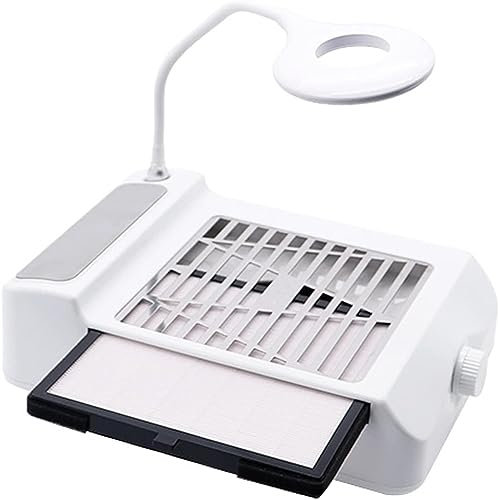 XARONF Nail Dust Collector, Rechargeable Adjustable Speed 60w Vacuum Extractor Tool Powerful Nail Fan, With Hand Cushion, Reusable Filter And Lamp, For Acrylic Nails