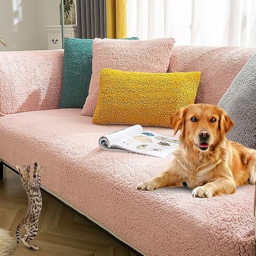 Sofaschoner rutschfest L Form Ecksofa Sofa Überzug Sofadecke Samt Sofabezug 3 2 1 4 sitzer Sofahusse für Sofas aus Mikrofaser Ledersofa (Rosa-45x45cm)