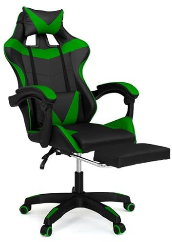 IDMarket Alex - Sillón de juego ajustable con reposapiés, cojín de cabeza y cojín Lumbar, color negro y verde