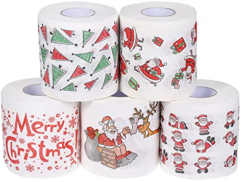 DEARMAMY 5 Toilettenpapier Mit Weihnachtsmuster Frohe Weihnachten Lustiges Poop-Toilettenpapier Weihnachten Weihnachtsmann Bedruckte Einwegservietten Weihnachtsthema-Design
