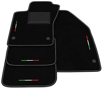 Tappetini compatibili con Fiat Tipo 2016-2025, ricamo bandiera Italia, kit tappetini auto personalizzati, set tappeti in moquette, bordo nero.