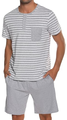 Leversic Pigiama Uomo Cotone Pigiami Uomo Estivi Pigiama Uomo Estivo 2 Pezzi Pigiama Maniche Corte Uomo Leggero e Morbido S-3XL