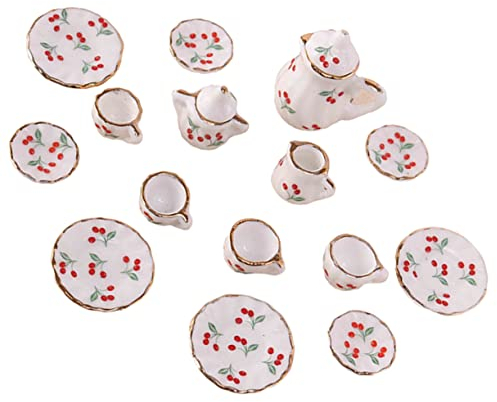 DIKACA Ensemble De 15 Pièces Mini Service à Thé Accessoires Miniatures Tasse à Thé Miniature en Porcelaine Mini-Trucs Meubles Jacasseur Tout- Céramique Maison De Poupée Provisions