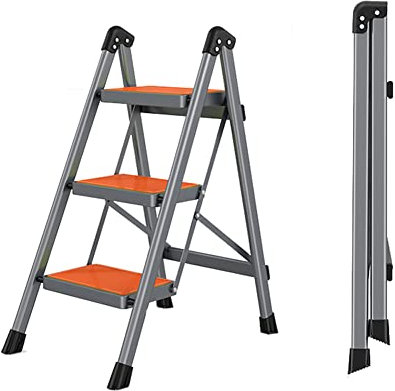 Escabeau, escabeau Pliant pour Adultes, pédale Large antidérapante et Repose-Pieds en Caoutchouc, Support d'échelle Multi-Usage, pour la Maison et Le Bureau,Orange,3 Step Ladder
