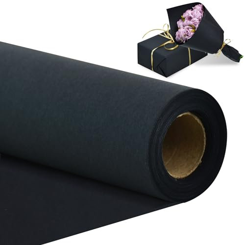 BEISHIDA Rouleau de papier kraft – 38,1 cm x 10 m – Papier recyclable parfait pour emballage, artisanat, bricolage, emballage, colis (noir)