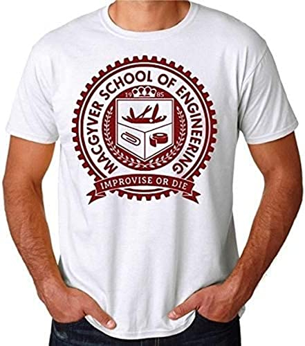 Men Fashion Cotton T Shirts Macgyver School Gadgets Engineering Man Casual Short Sleeve Tops White 3XL