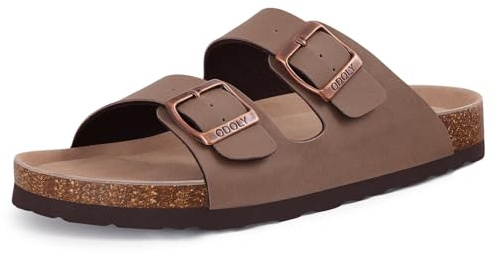 ODOLY Unisex Cork Footbed Slide Sandal, Arch Support Summer Outdoor Sandals with Adjustable Buckle for Women and Men, Brown 39 (8-8.5 Women/6.5-7 Men)