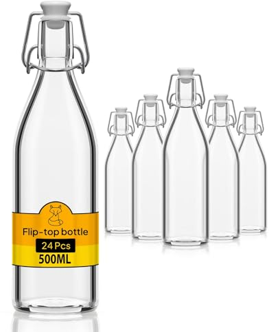 Flaschen-Fuchs Set di 24 Bottiglie in Vetro da 500ml con Chiusura Ermetica - Bottiglia per Olio, Vino, Liquori, Acqua, Birra, Succhi di Frutta, Conserve e Latte - Bottigliette di Vetro piccole