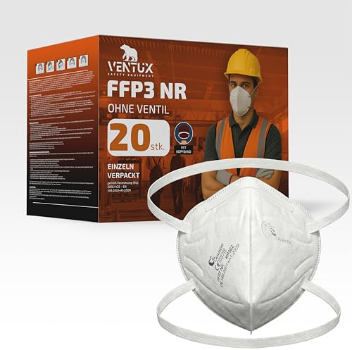Mascherine FFP3 NR senza valvola 20 pezzi, ferretto nasale in alluminio