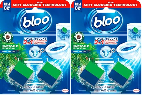 Bloo New 3in1 Toilet Blocks, Pack of 4, Toilet Limescale Remover Cistern Block, Toilet Cleaner Block with Cleaning and Foaming Action, Toilet Fresheners - Limescale Prevention