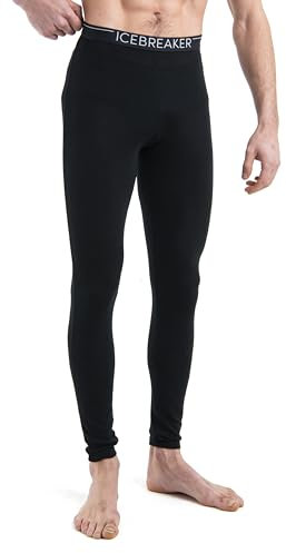 Icebreaker 100% Merino Wool Baselayer, Men's Leggings, Everyday Gym Leggings, for Workouts and Sports - Black/White, XXL