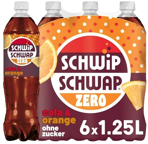 SCHWIPSCHWAP ohne Zucker – Koffeinhaltiges Cola-Erfrischungsgetränk mit Orange in Flaschen aus 100% recyceltem Material, EINWEG (6 x 1.25 l)