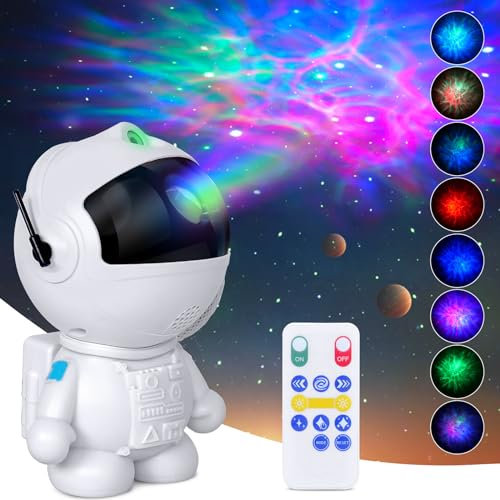 Proiettore galassia astronauta con nebulosa, proiettore a stella da soffitto lampada a LED con 8 modalità di luce notturna stellata astronauta con telecomando, proiettore per bambini, regalo per