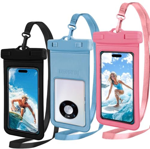YSYONBOE Waterproof Phone Pouch, 3-Pack IPX8 Universal Phone Waterproof Travel Pouch for Swimming Dry Bag for iPhone 16 15 14 13 12 Pro Max, for Huawei, for Samsung