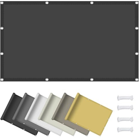 Sonnensegel Balkon 80 x 360 cm Sonnenschutz Netz Schattierungsnetz 95% UV Schutz Wasserabweisend Imprägniert für Balkon Garten Sonnenschutz Outdoor, Dunkelgrau