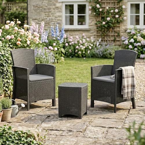 Dmora - Lounge-Set für den Außenbereich Jupiter, Garten-Set mit Kissen, Lounge-Set für den Innenbereich in Rattan-Optik, 100 % Made in Italy, Anthrazit