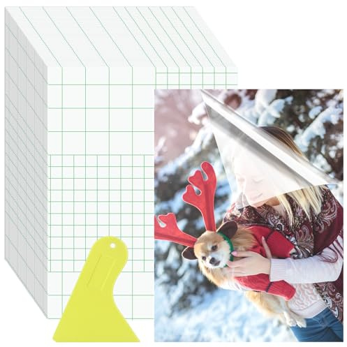 Poeland 50 Stück selbstklebende Laminierblätter, jedes Blatt für eine Seite, 20,3 x 15,2 cm, selbstklebende transparente Laminatfolie mit Schaber, keine Maschinenlaminatblätter für Karten, Fotos