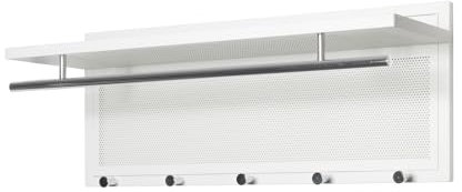 HAKU Möbel Wandgarderobe, Chrom, weiß, Metall - Maße: B 75 x H 30 x T 26 cm, Style: Modern