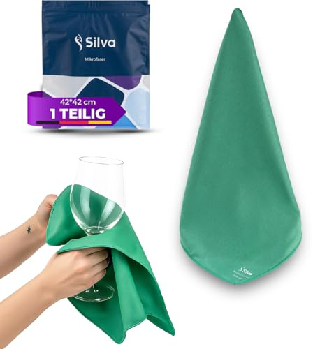 Silva Mikrofasertücher 42x42 cm extra groß 1 Stück Grün | Mikrofaser Handtuch für Glas, Spiegel, Küche, Bad & Auto – streifenfreie Microfaser Putztücher, langlebig & waschbar