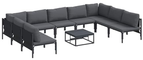 vidaXL Garden Sofa Set 10 pcs Anthracite Steel, Enhance Your Outdoors, Garden Sofa Set, Modular Lounge, Deck Furniture, Weatherproof Patio Seating, Stylish Outdoor Living