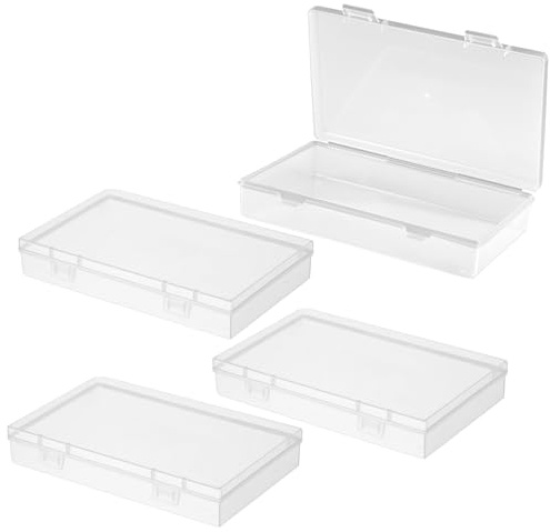 Vylro 4 Stück Rechteckige Transparente Kunststoff-Aufbewahrungsbehälter | mit Scharnierdeckel, 14,5 × 8,8 × 3CM Plastikboxen mit Deckel Klein aus PP-Kunststoff, für Perlen,Andere Kleine Bastelartikel