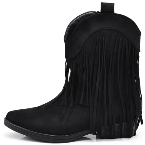 IF Texani Cowboy Western Scarpe da Donna Stivali Stivaletti Frange Camperos Etnici ML523 Nero N.41