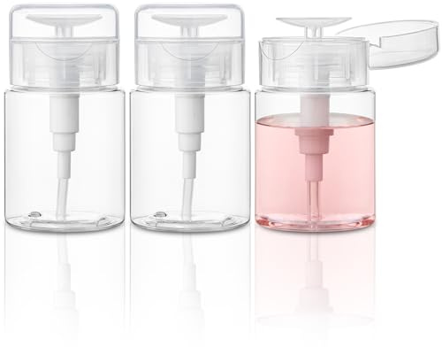 TUZAZO 3 Pack Push Down Pump Bottle Dispenser for Travel Makeup Remover, Facial Toner, Micellar Water, Alcohol, Nail Polish Remover Empty Push Top Bottles Containers 3.4oz/100ML