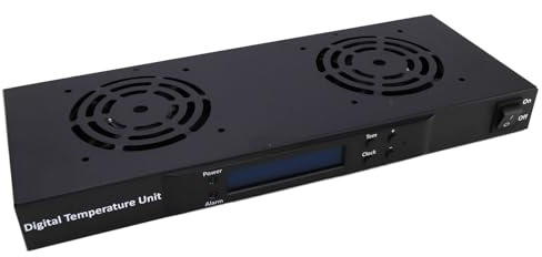 kenable 2 Way Digital Thermostat Cooling Fan Tray 19 inch Rack Mount 1U with LCD Display Black 1.8m Cable