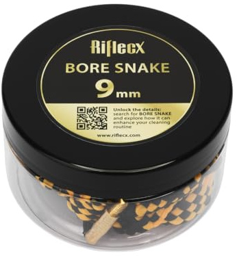 RifleCX - Nettoyeur de Canon - Cordon de Nettoyage pour Arme - avec 2 Brosses en Bronze, Réutilisable, Longueur 215 cm - pour Éliminer Les Résidus du Canon - Bore Snake