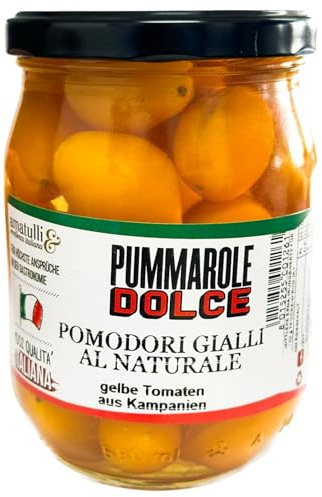 Pummarole Dolce - Italienische Pomodori Gialli Piennolo Tomaten im Glas - Sonnengereifte gelbe Premiumtomaten - vom Vesuv Vulkan in Kampanien, Italien - für Saucen, Fisch & Salate (1 Glas)